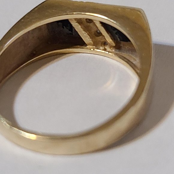 M&G Onyx Diamond Men's Ring Retro 10k Yellow Gold Size 10.5 AS IS - Picture 6 of 11